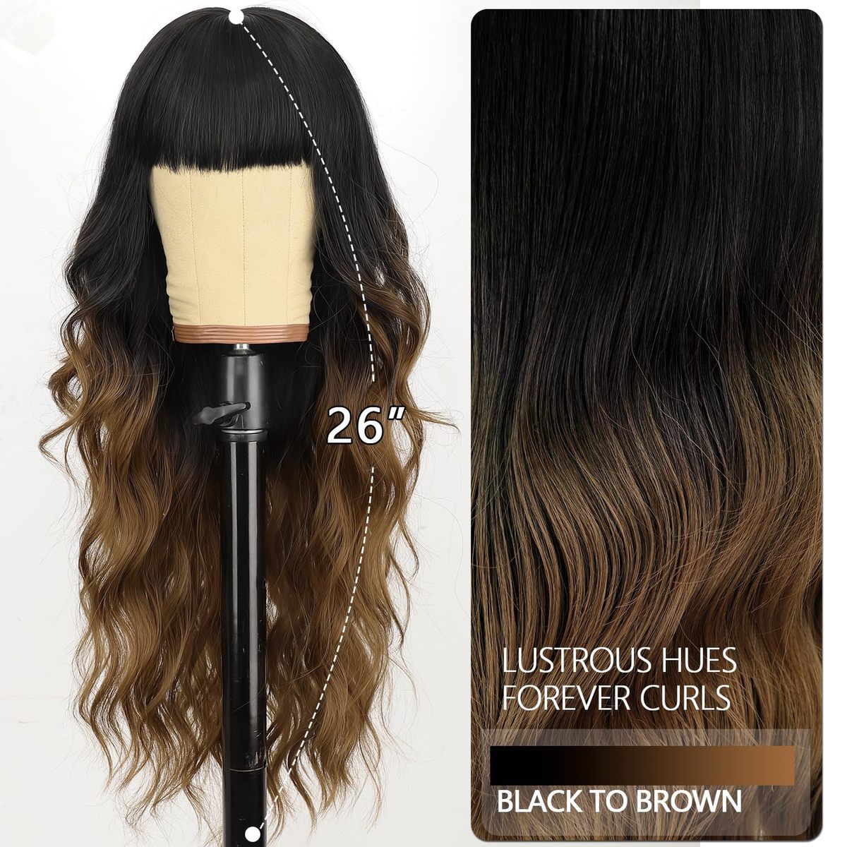 Women Fashion Bangs Gradient Long Curly Hair Wig