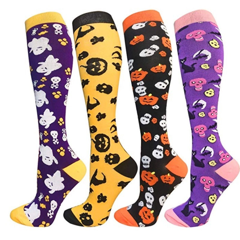 Chaussettes mollet en nylon à la mode, amusantes, sport, Halloween, crâne