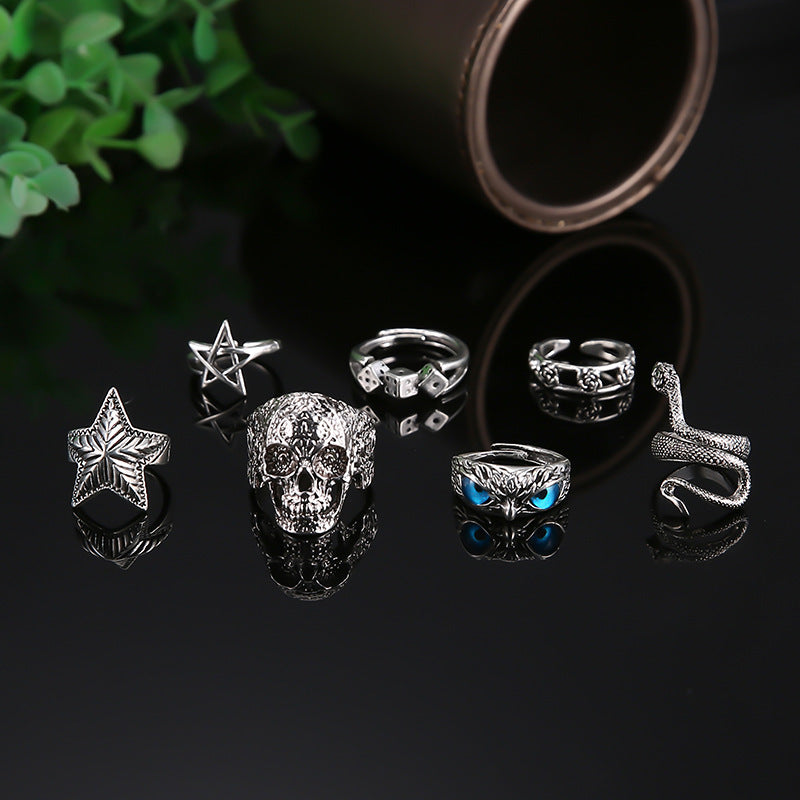 Anillos midi de Halloween para mujer, estilo vintage, hueco, con forma de estrella, serpiente, calavera, búho, rosa y animal.