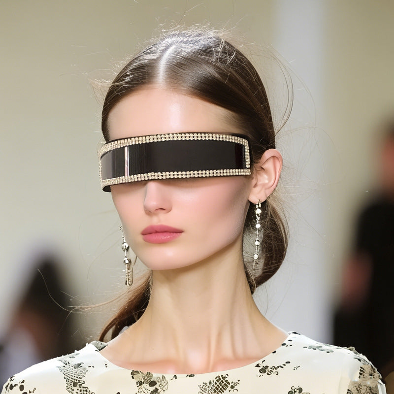 Gafas de sol unisex sin bordes con ribete de diamantes de imitación estilo punk de moda futurista