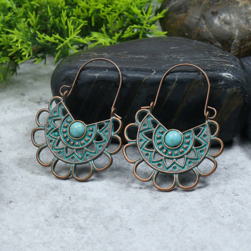 Boucles d'oreilles turquoise de style ethnique bohème