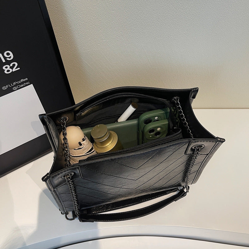 Sac fourre-tout décontracté en cuir de couleur unie pour femme, grande capacité