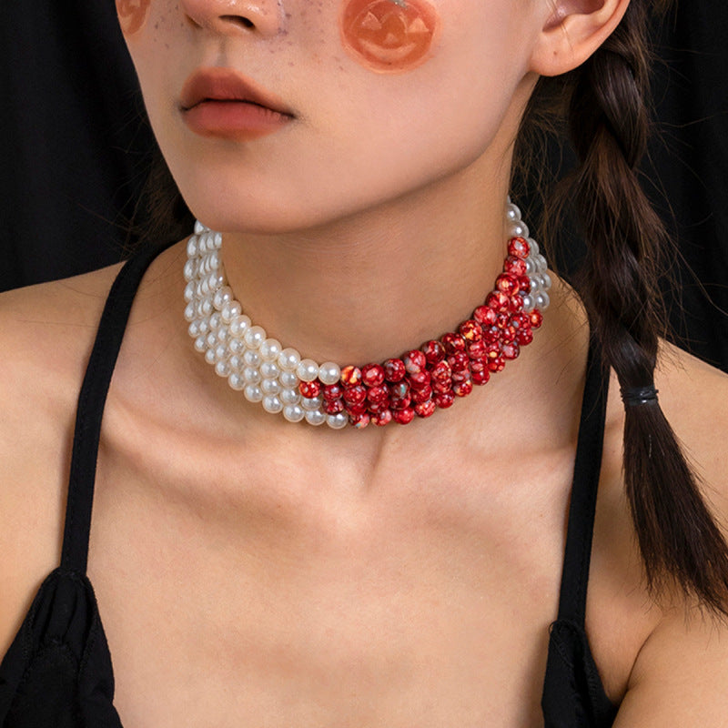 Women Halloween Goth Style Multilayer Beaded Chocker