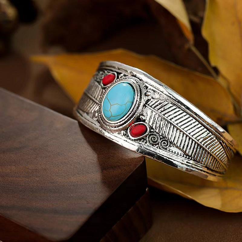 Pulsera ajustable abierta turquesa estilo bohemio retro para mujer, hermosa joyería vintage.
