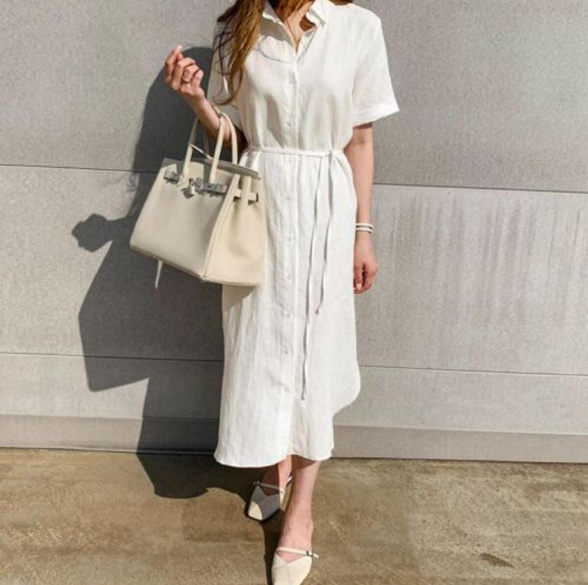 Robe chemise longue ample et décontractée en lin pour femme