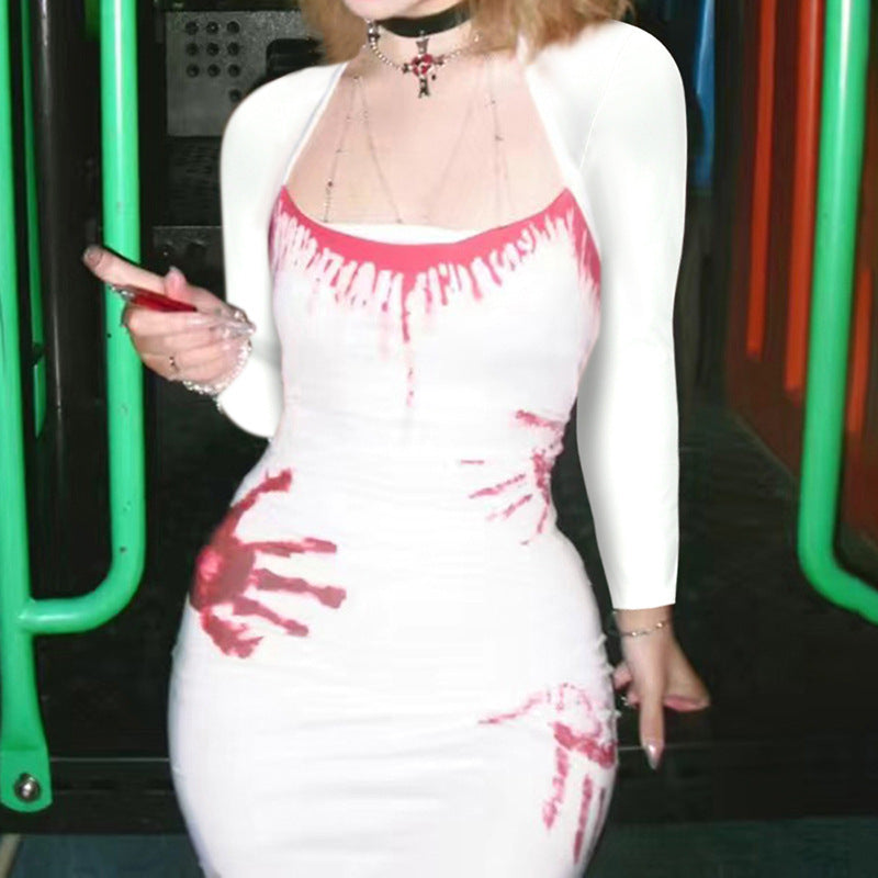 Robe moulante dos nu à imprimé palmiers et col licou pour femme