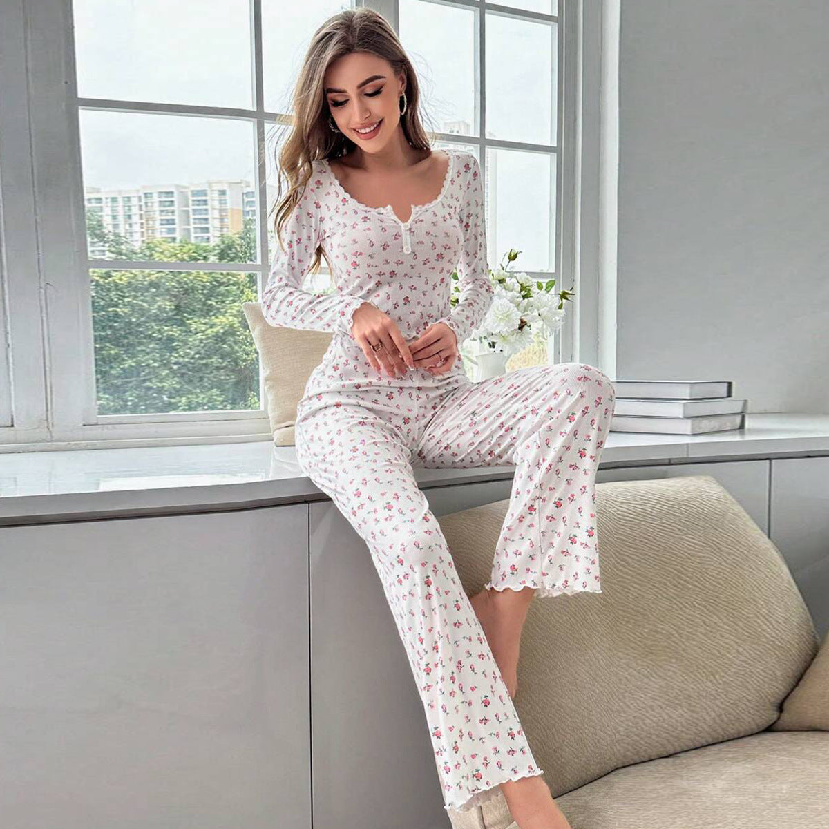 Ensemble de pyjama décontracté à imprimé floral pour femme