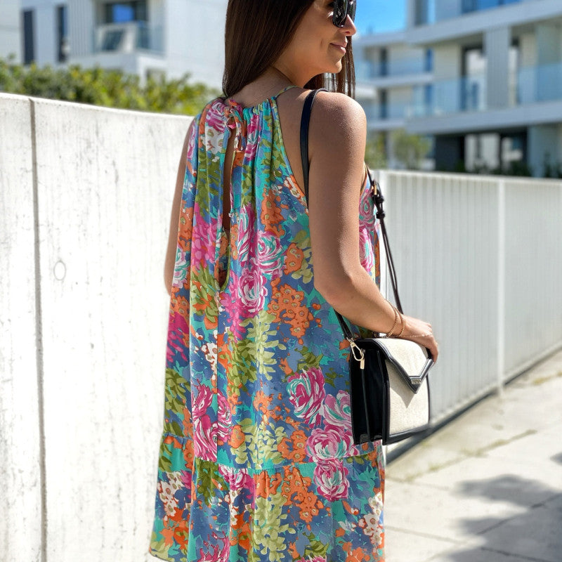 Women Casual Summer Vacation Boho Paisley Floral Print Halter Dress