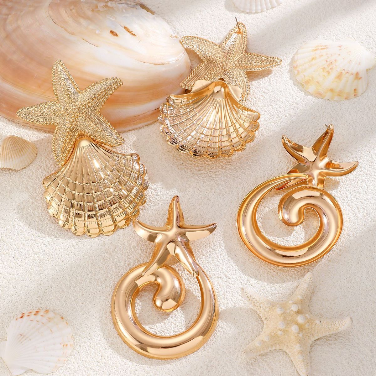 Exaggerated Starfish Conch Texture Stud Earrings Alloy Geometric Style