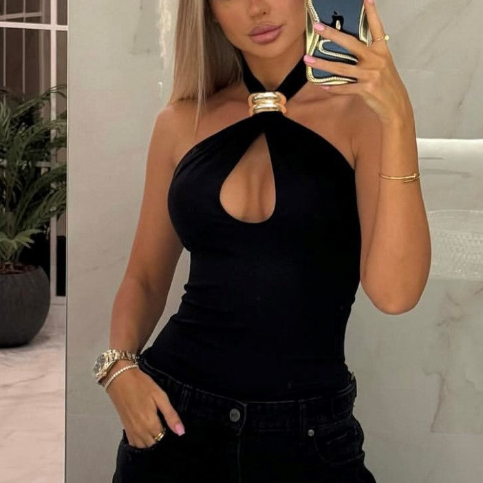 Camiseta de tirantes ajustada con cuello halter para mujer de verano