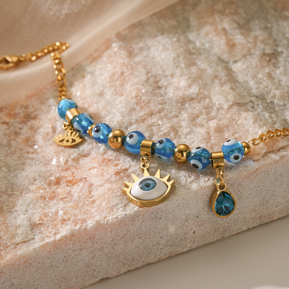 Pulsera con colgante de elefante y cuentas de ojo malvado para mujer