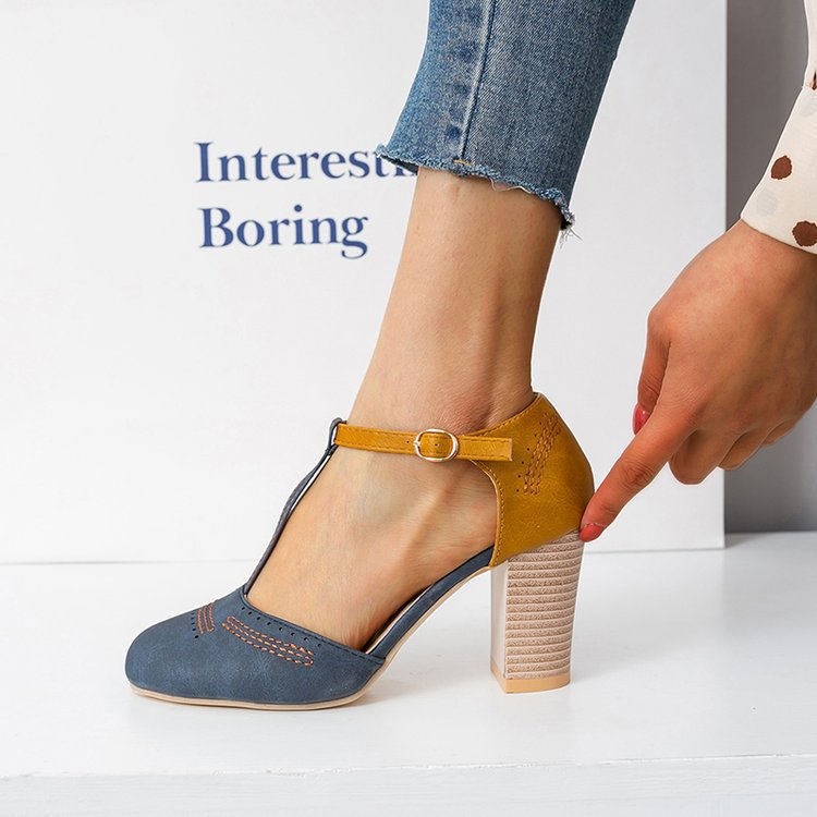 Zapatos de tacón alto con punta redonda y diseño de bloques de color de ante para mujer