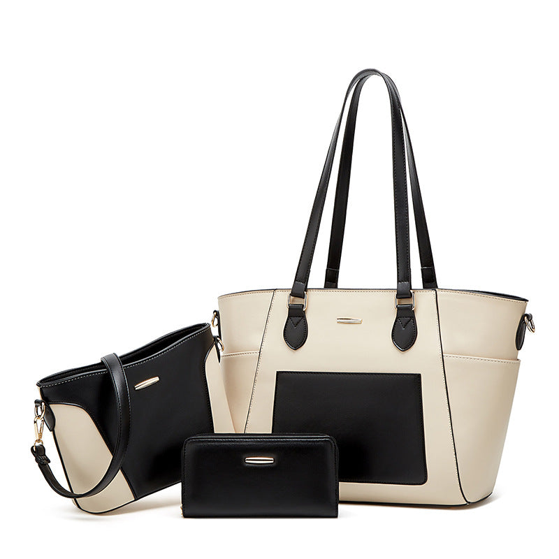 Ensemble de trois sacs à main tendance de grande capacité avec coutures contrastées