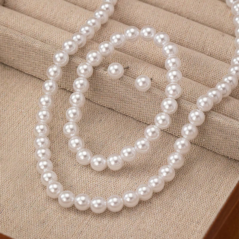 Conjunto de joyería de perlas de imitación de 8 mm de moda y elegante