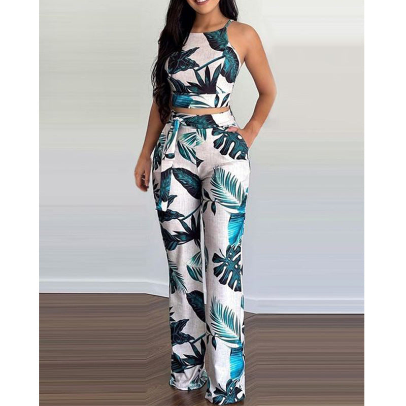 Conjunto de camiseta y pantalón con estampado floral de verano