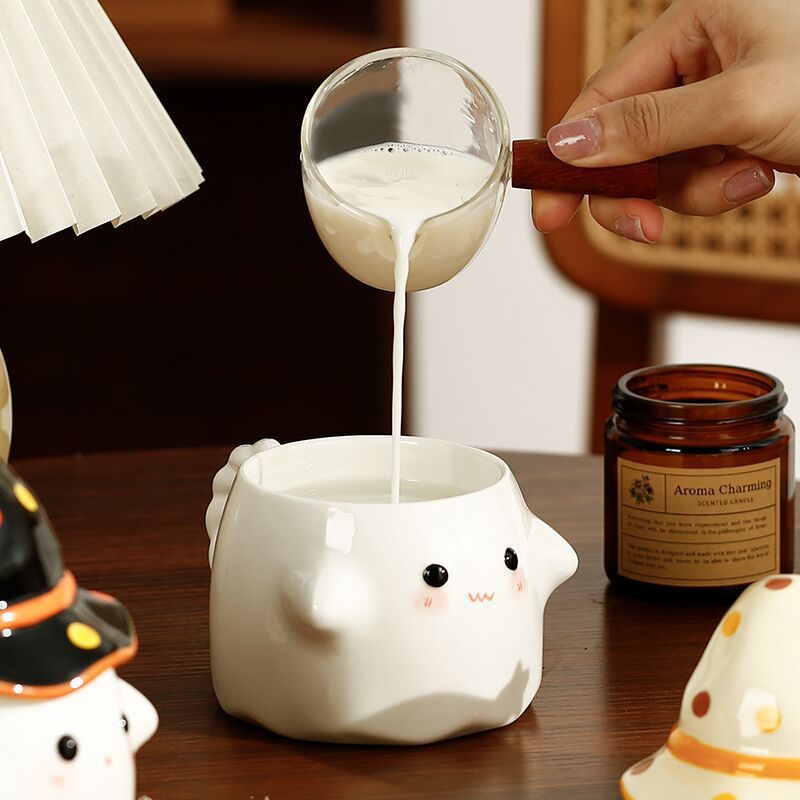 Taza de café de cerámica con tapa de fantasma de Halloween