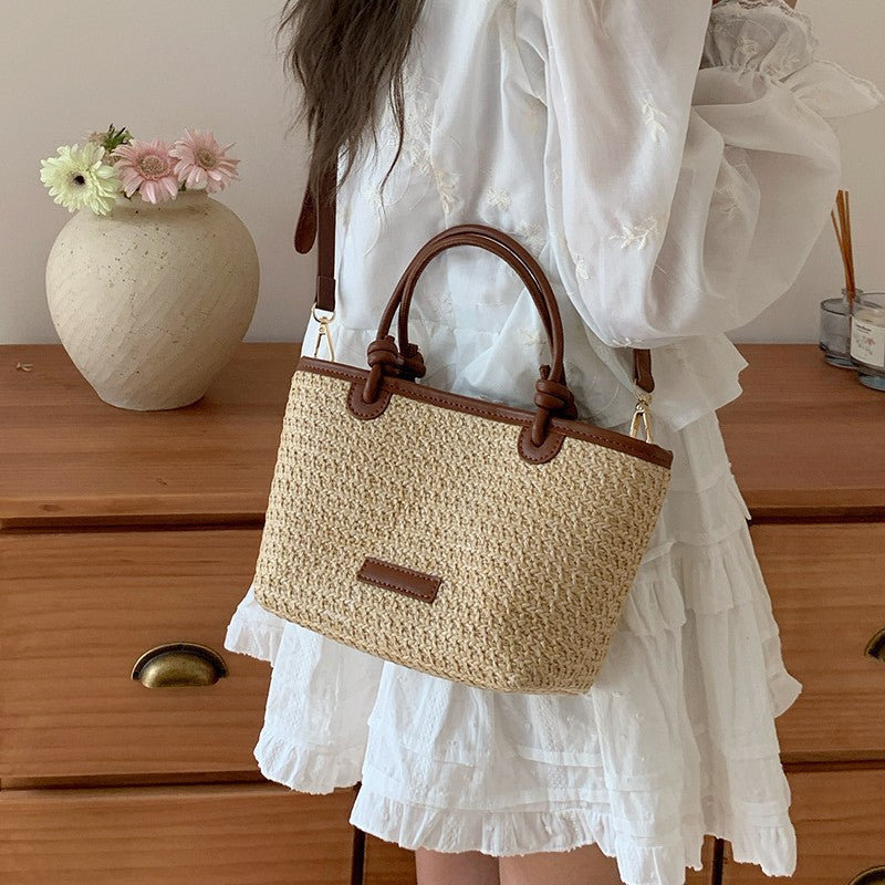 Bolso de paja tejido de verano para mujer con múltiples correas