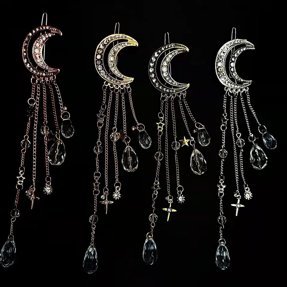 Fashion Moon Tassel Rhinestone Headwear