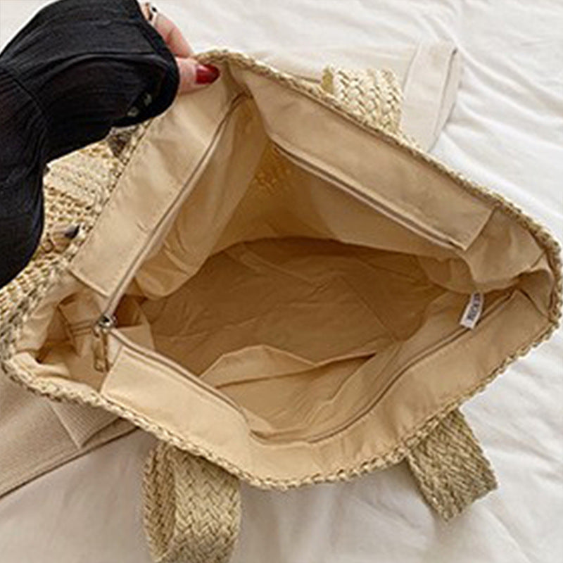 Seaside Beach Vacation Woven Straw Tote Bag Large Capacity