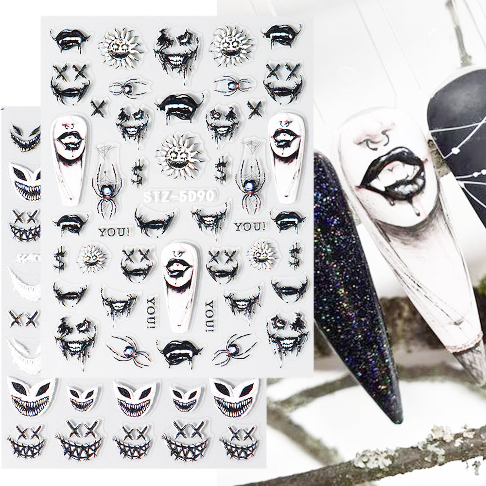 Halloween Lip Mask Spider Relief Nail Art Sticker