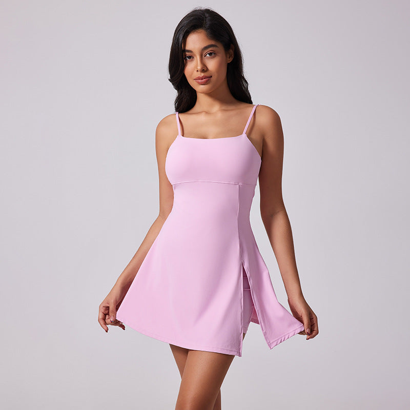 Robe de sport décontractée à bretelles spaghetti de couleur unie pour femme