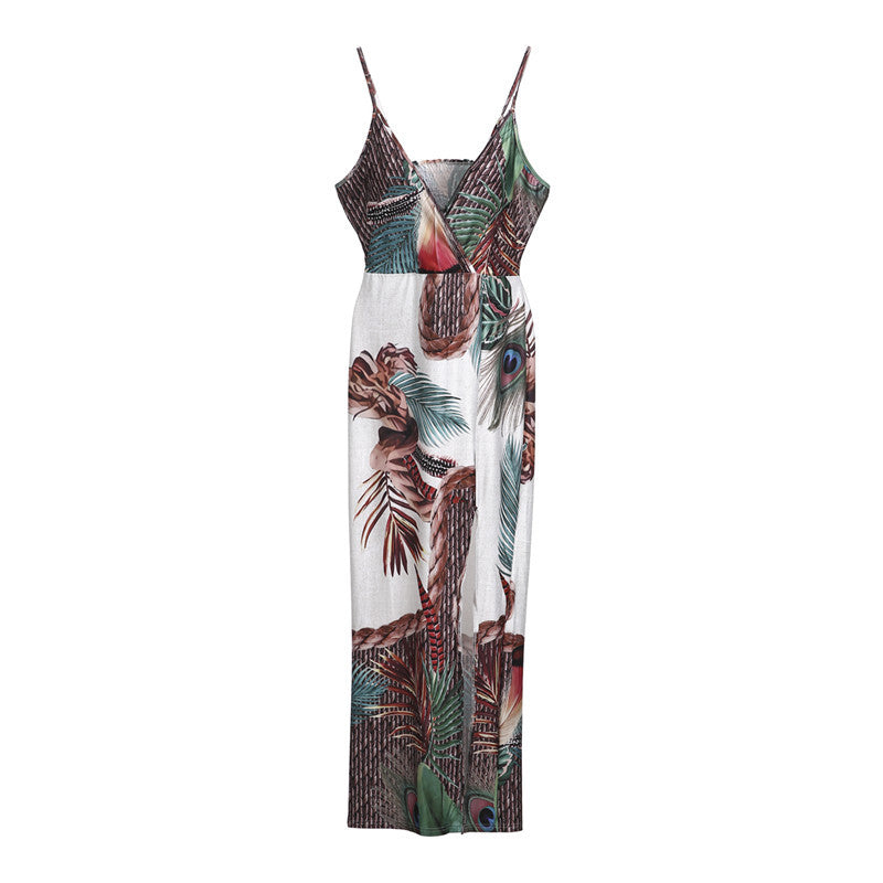 Vestido vintage bohemio con estampado floral y escote en V sin mangas para mujer
