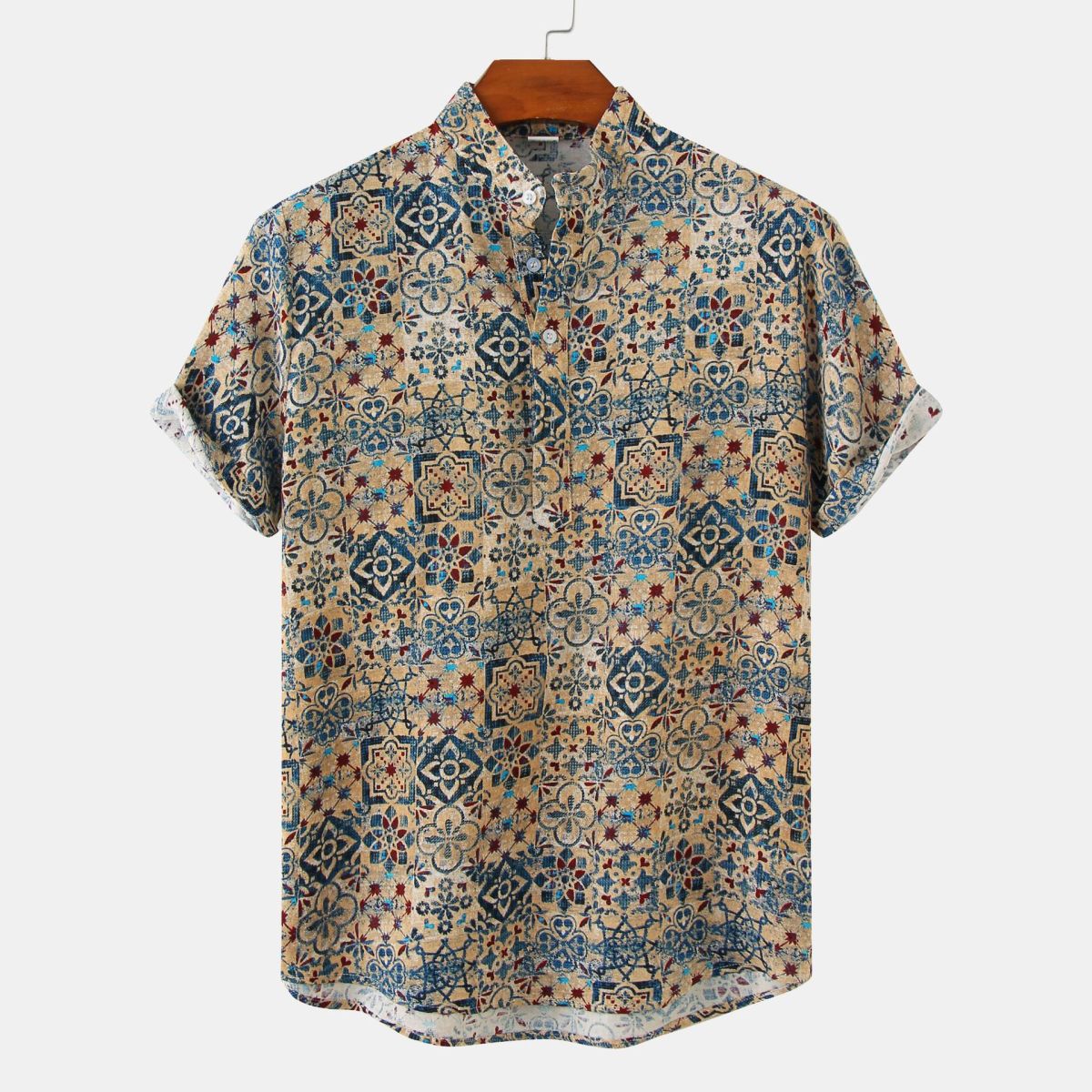 Camisa con estampado de flores diminutas en 3D para hombre, ideal para vacaciones de verano