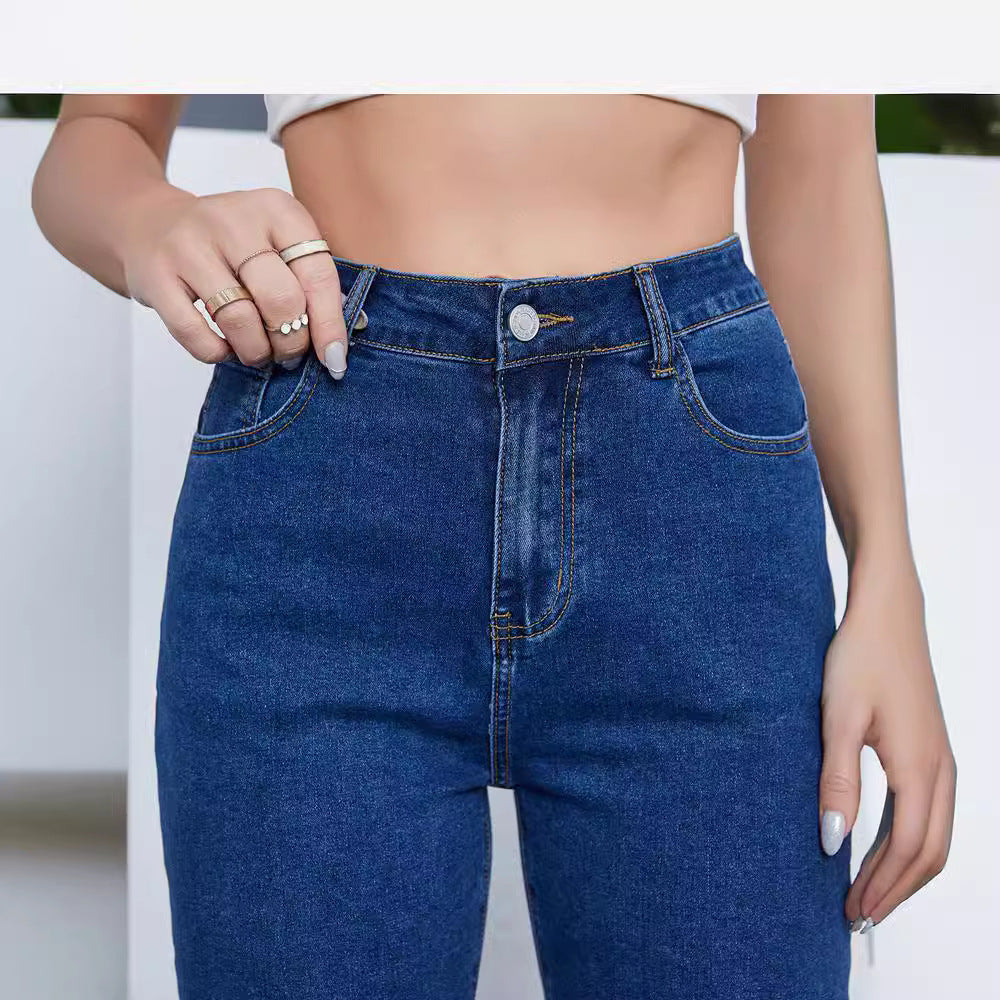 Vaqueros holgados de cintura alta de color liso informales para mujer