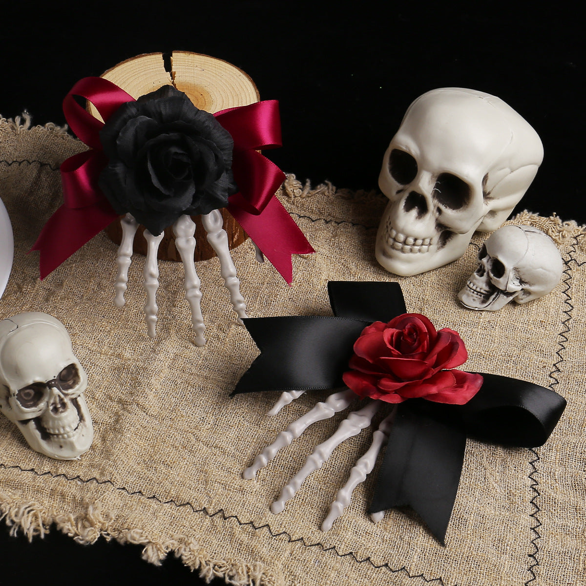 Halloween Skeleton Hand Hairpin with Roses