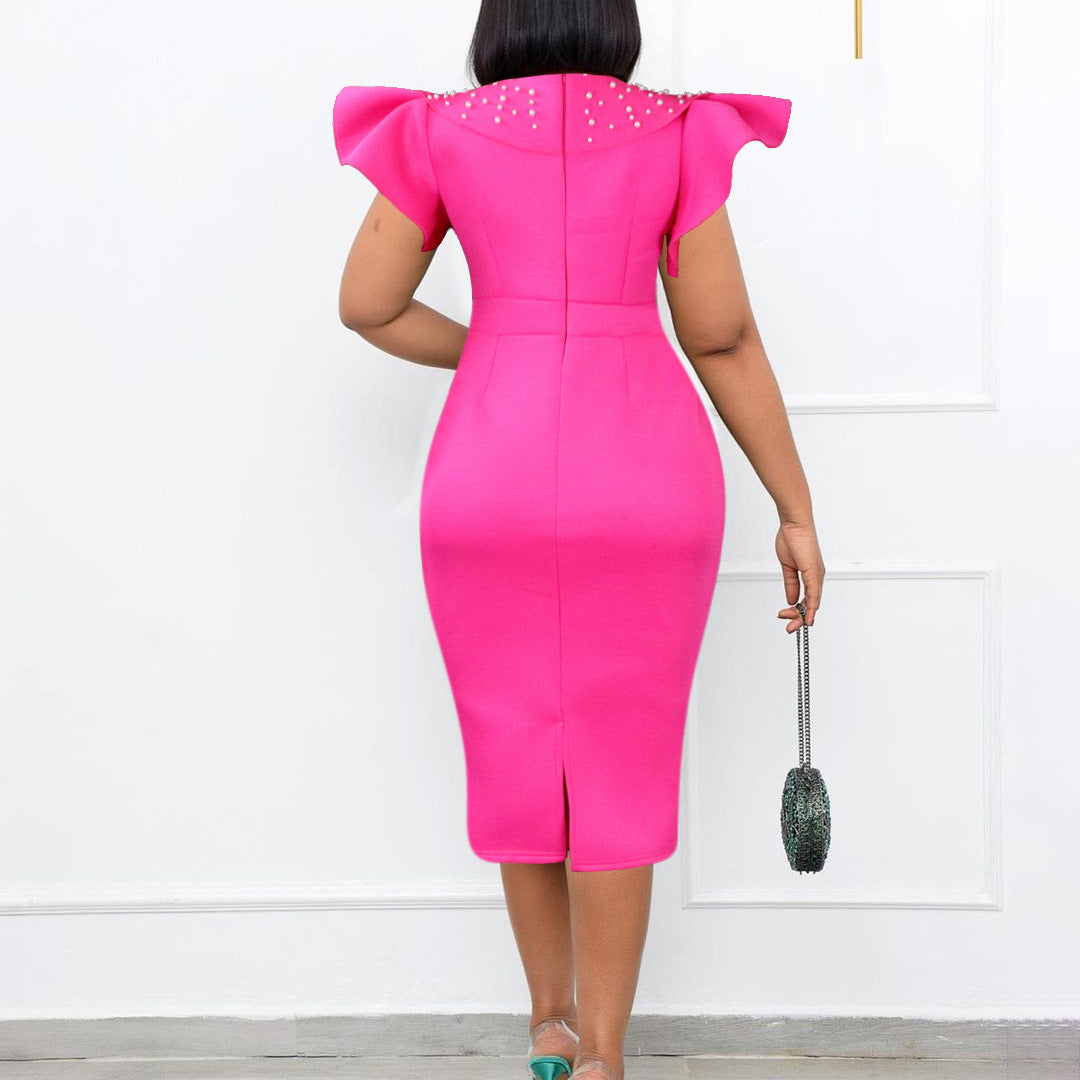 Women Fashion Elegant Plus Size Solid Color Dress