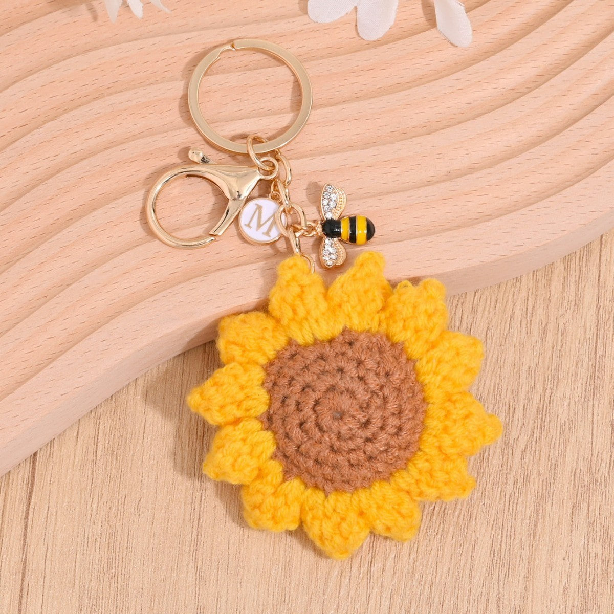 Llavero de girasol de lana pastoral, bonito accesorio multicolor
