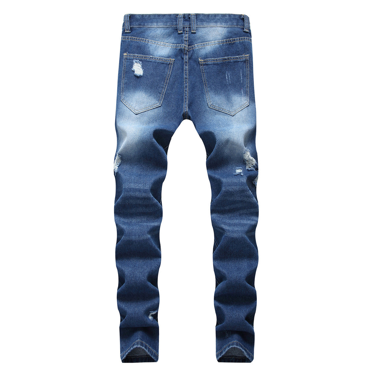 Men Casual Ripped Slim-Fit Straight Cotton Jeans
