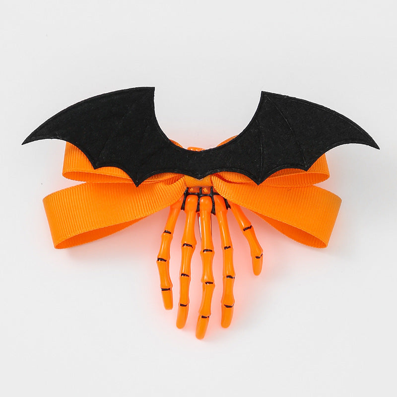 Halloween Women Funny Vintage Ghost Claw Bat Bow Hair Clip