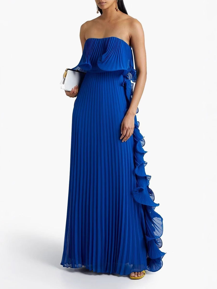 Women's Solid Color Tube Top Pleated Maxi Dress