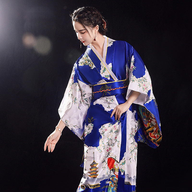 Fashion Vintage Japanese Kimono Women Satin Large Size Pajamas