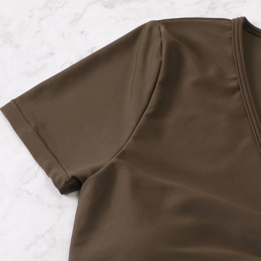 Bikini sexy de color sólido con cuello en V para mujer