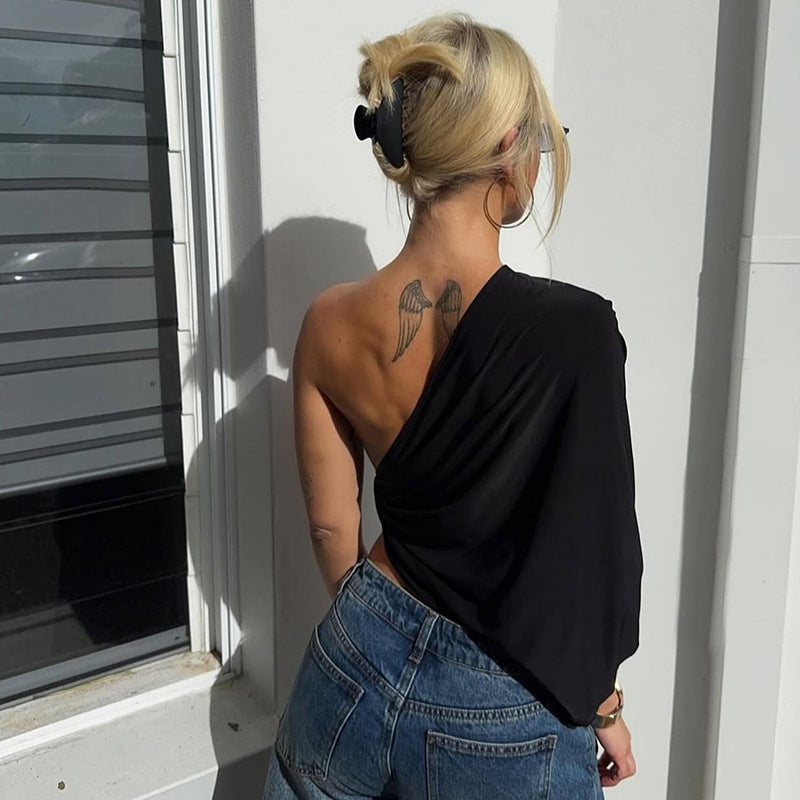 Women Fashion Sexy Solid Color Irregular T-Shirt