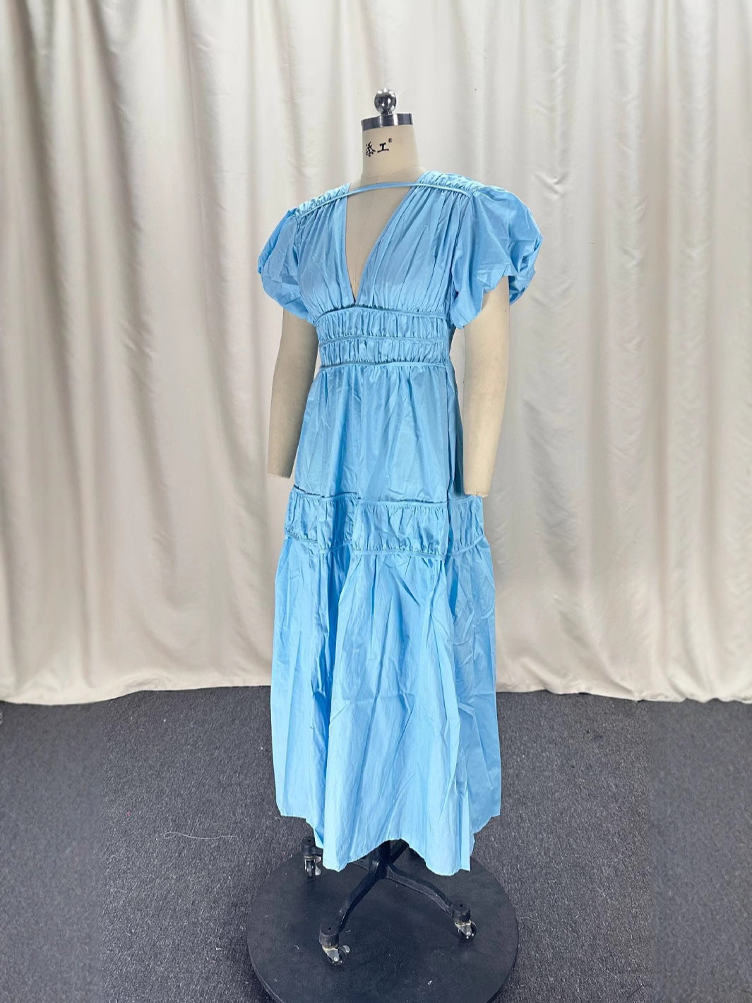 Women Casual Solid Cotton V-Neck Maxi Dress
