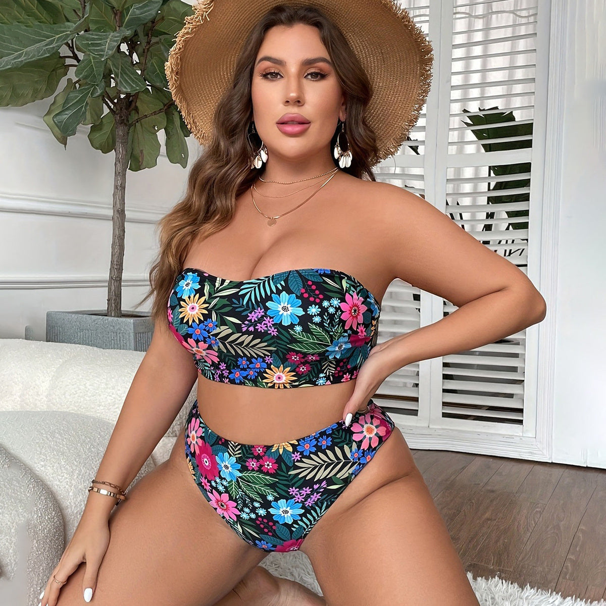 Maillot de bain bikini sexy grande taille à imprimé floral pour femmes