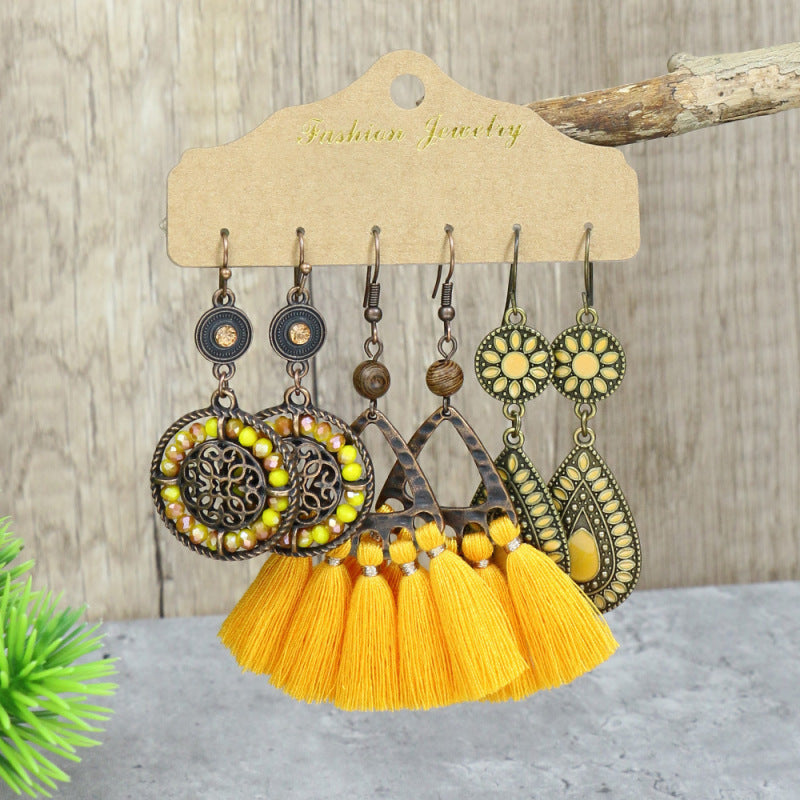 Conjunto de pendientes con borlas creativas retro de estilo étnico bohemio