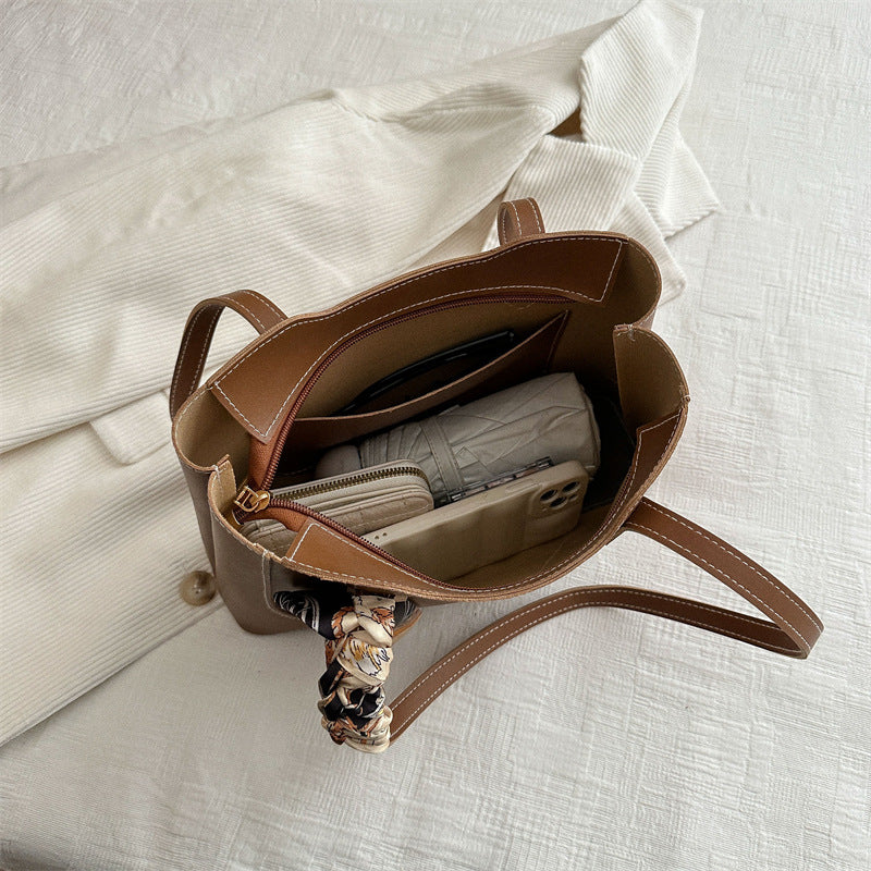 Sac fourre-tout décontracté à ruban de couleur unie pour femme