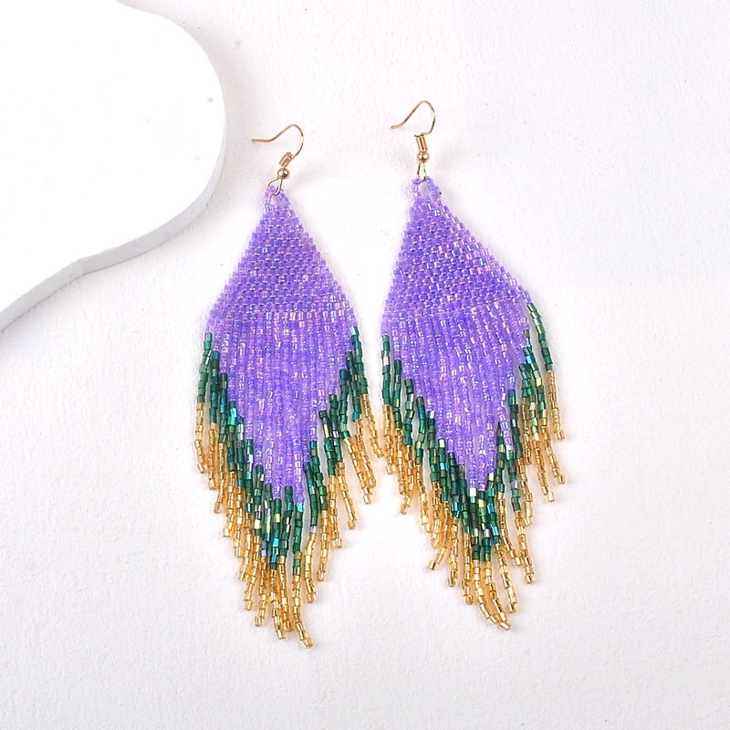 Boucles d'oreilles bohèmes à pampilles et perles de riz pour femmes