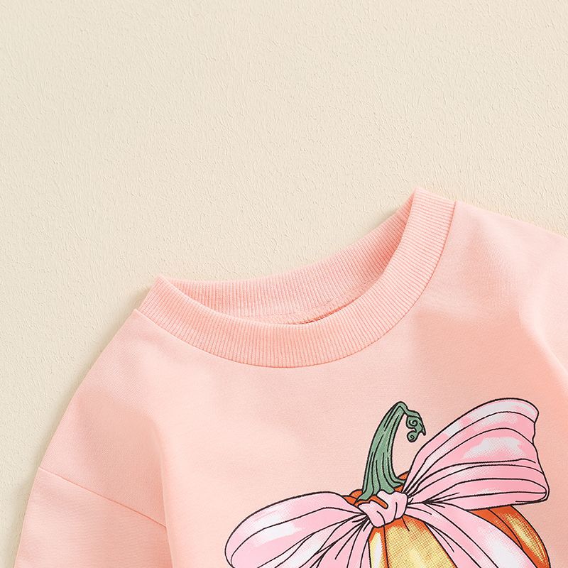 Pelele informal de manga larga con estampado de calabaza para niñas pequeñas