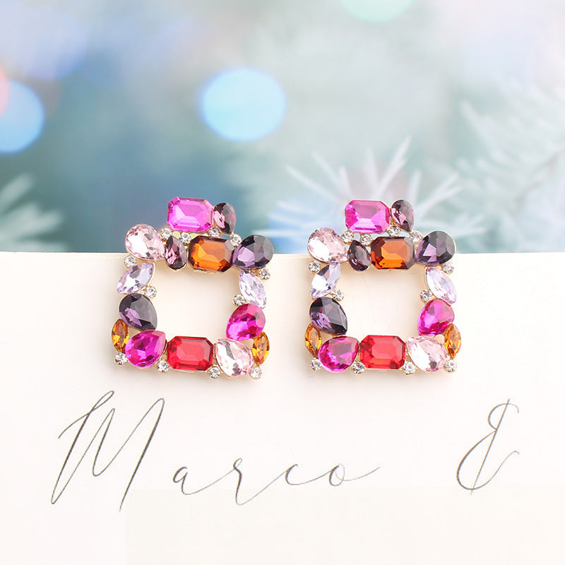 Bohemian Alloy Square Rhinestone Earrings