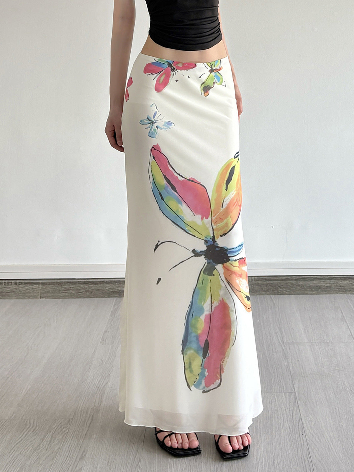 Falda elegante de cola de pez con flores de mariposa para mujer