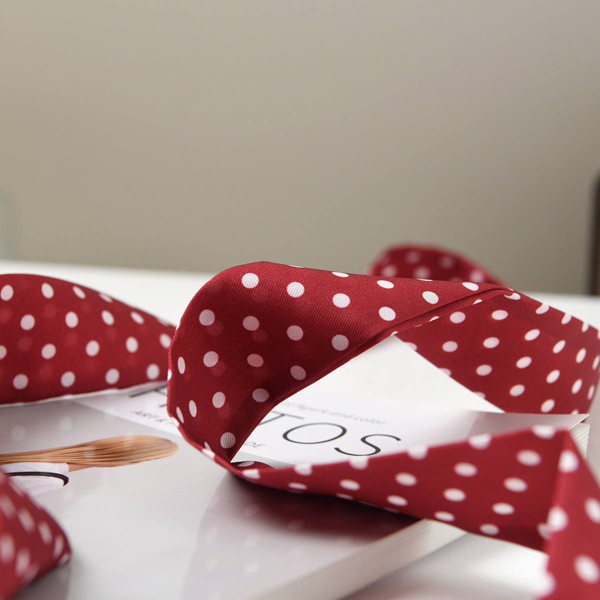 Fashion Dot Printed Bag Handle Silk Scarf