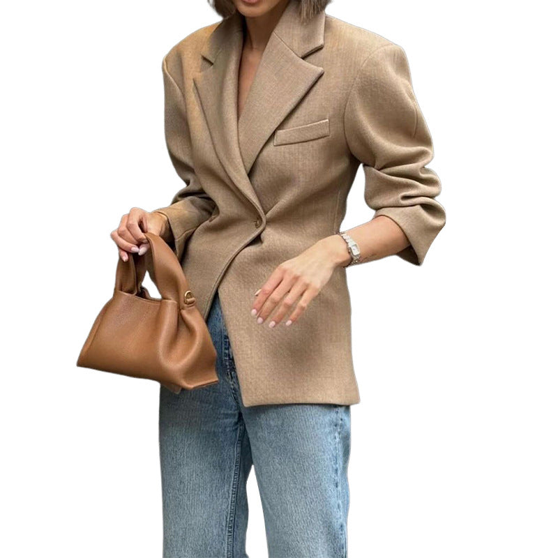 Women's Solid Color Blazer with Long Sleeves