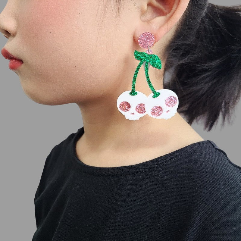 Pendientes de calavera acrílica con purpurina para Halloween para mujer