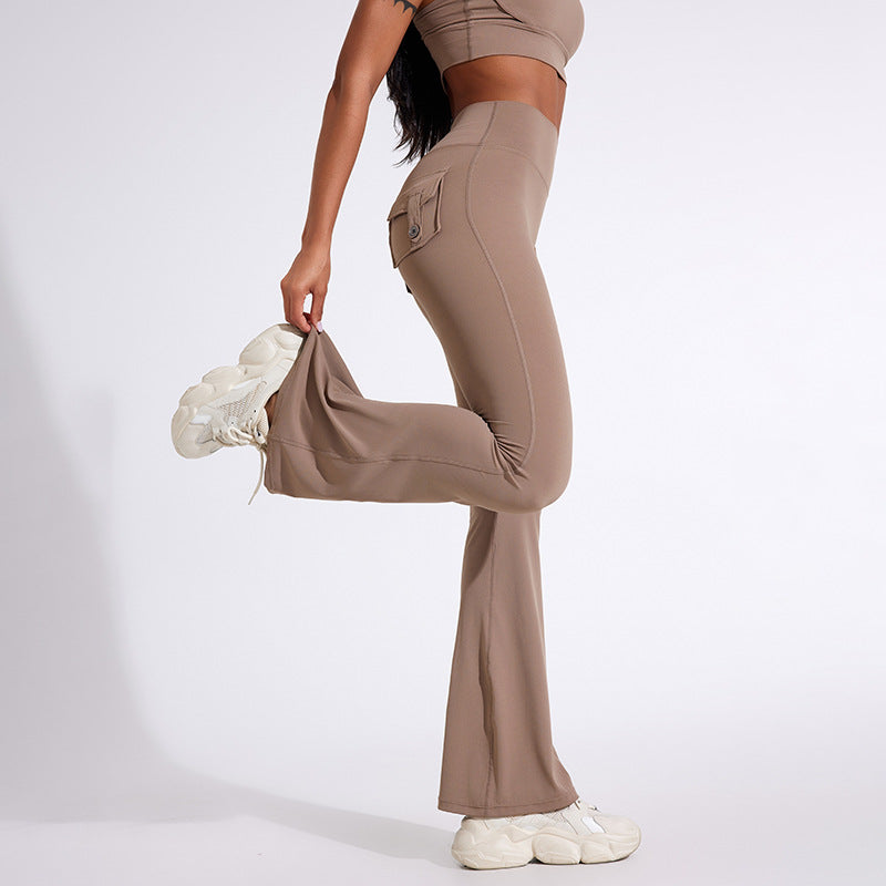 Pantalon de yoga sexy à poches de couleur unie pour femme