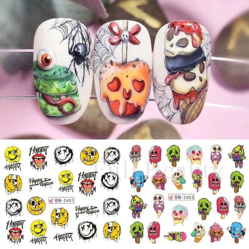 Halloween Skull Nail Stickers Funny Skull Design